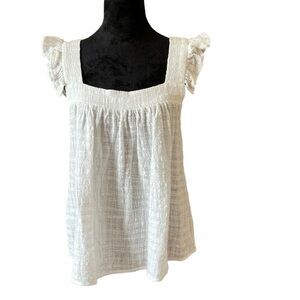 Lumiere Women's Cream Square Neck Ruffled Wide Strap Tank Top Size S